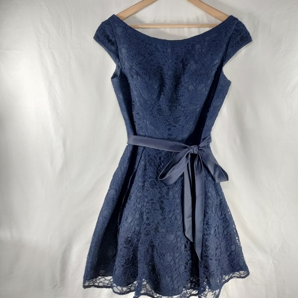 Morilee by Madeline Gardner Blue Lace Formal Dress Sz 14 Homecoming Prom Wedding